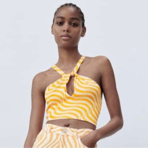 Zara Retro Halter Crop Top Size US Medium - Picture 1 of 4